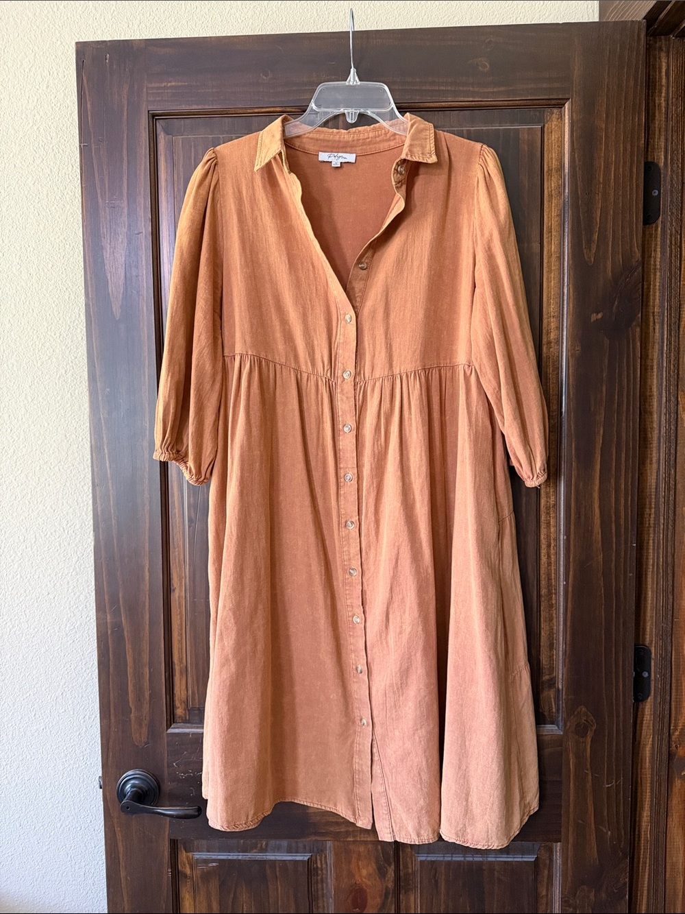 Polagram Rust Orange Button-Down Flowy Dress